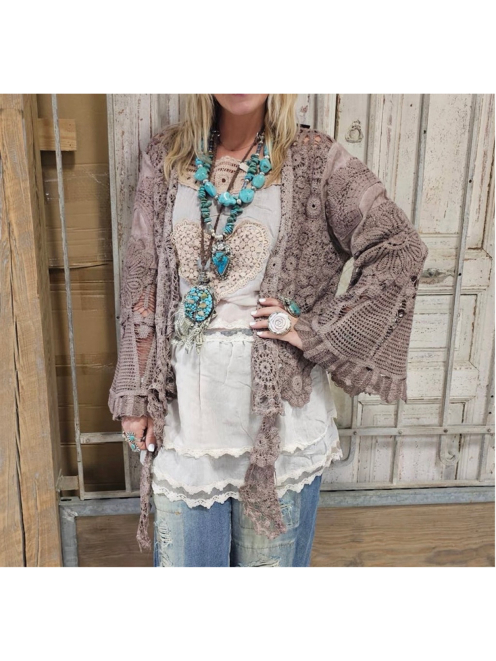 Women's A Rare Bird Crochet Cardigan Brown One Size